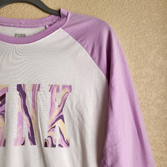 Victoria's secret PINK white and purple shirt 3/4 sleeve Size XS-Medium - Picture 5 of 10
